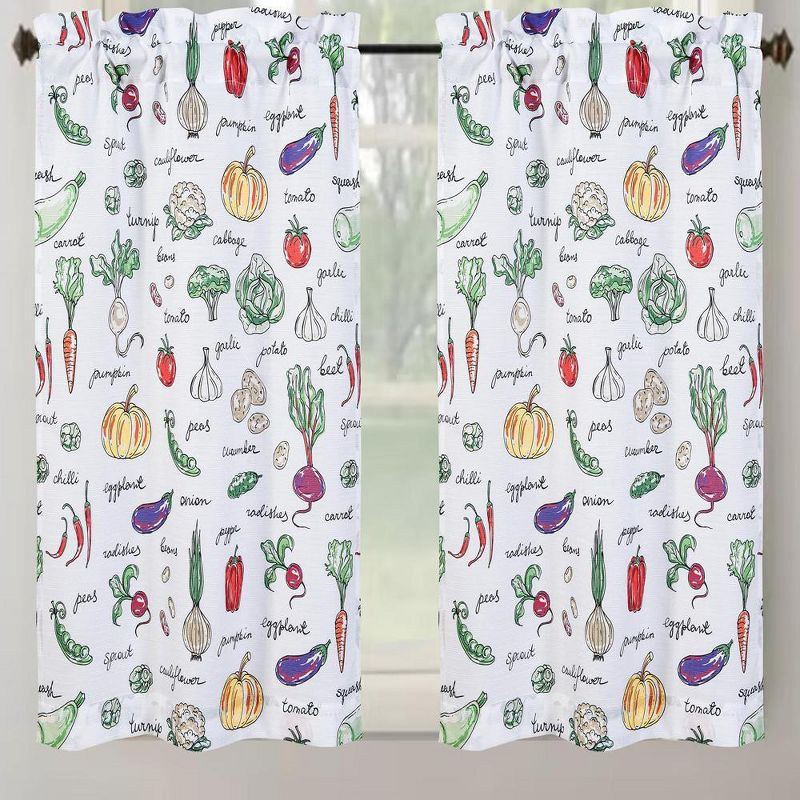 RT Designer's Collection Tribeca Vegetables Printed 3 Pieces Kitchen Curtain Set Includes 1 Valance 52" x 18" and 2 Tiers 26" x 36" Each Multi Color
