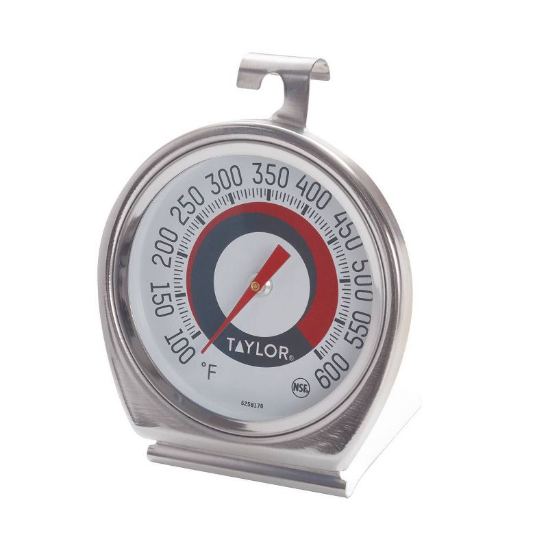 Taylor Ambient Oven Grill Temperature Thermometer: Stainless Steel, Analog, Large Dial, 100-600°F, Spot Clean