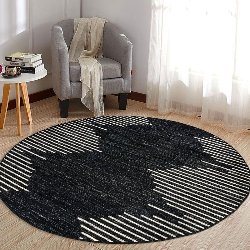 World Rug Gallery Area Rug Bohemian Stripe Jute Rug Carpets for Living Room Rugs for Sale - BLACK 6' Round