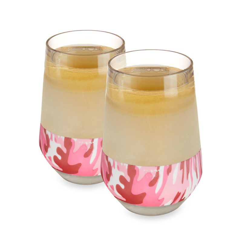 HOST Freeze XL Cooling Cup in Double Walled Insulated Freezable Drink Chilling Tumbler with Freezing Gel, 12 Ounces, Pink Camo Set of 2