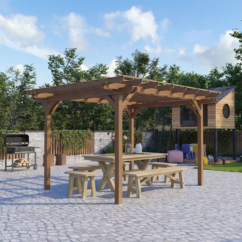 Outsunny 12' x 10' Wooden Pergola Grape Trellis, Outdoor Gazebo for Garden, Patio, Backyard, Deck, Brown