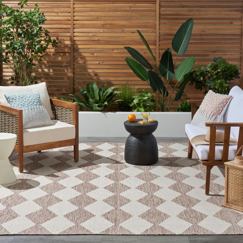 Nourison Positano 8' x 10' Beige Diamond Modern Flatweave Indoor/Outdoor Rug