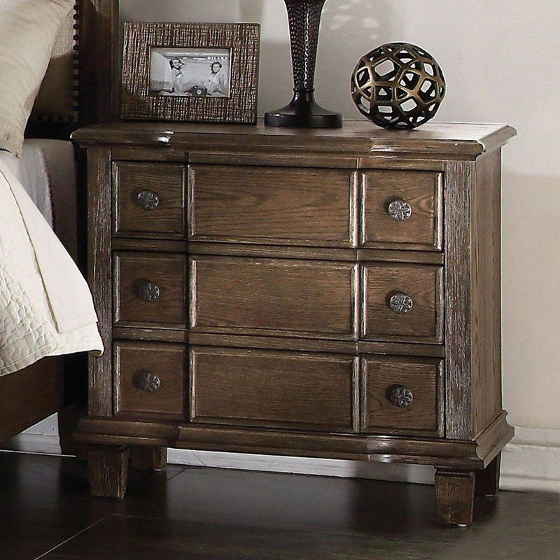 Acme Furniture 22" Baudouin Nightstand Weathered Oak : Bedroom Side Table with Storage, Wood & Veneer