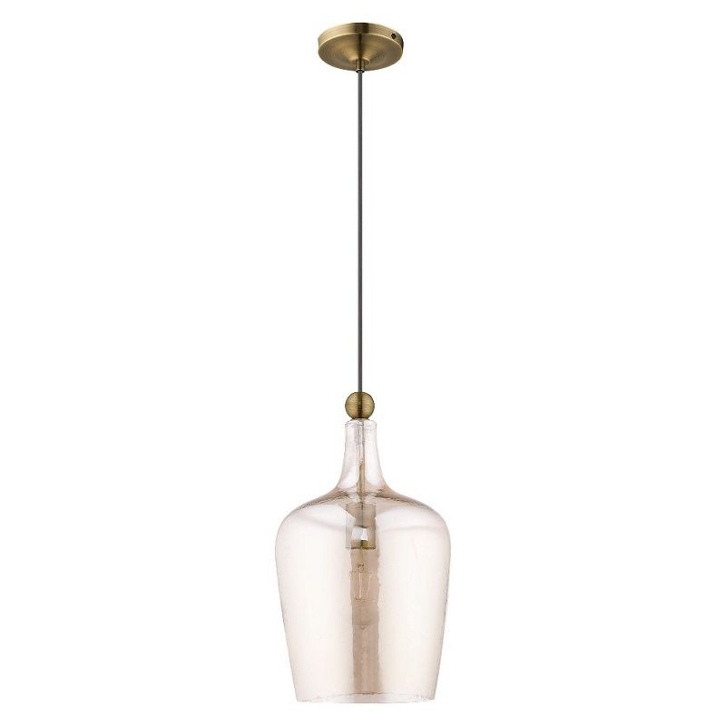 Livex Lighting Art Glass 1 - Light Pendant in  Antique Brass