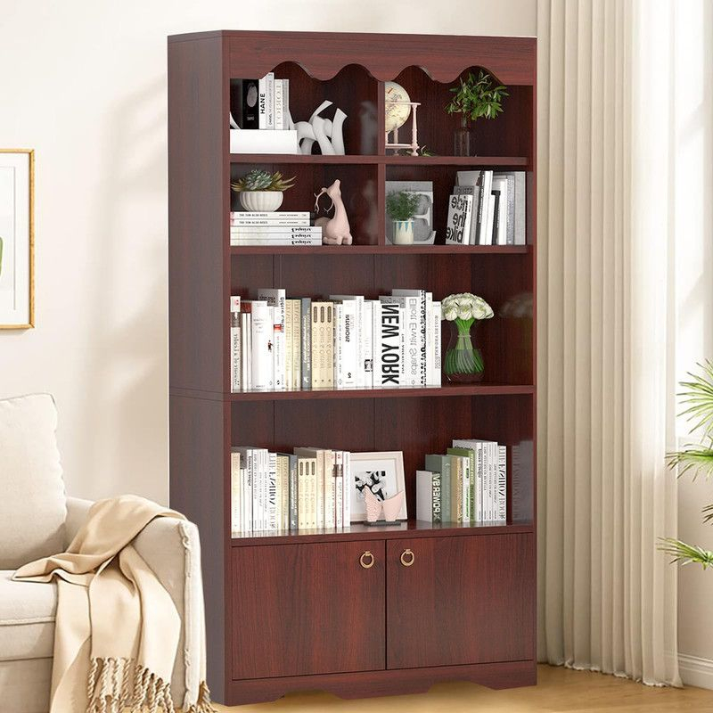 Bookshelf 5 Tier Open, Bookcase Modern with Doors, Wood Bookcase Storage Organizer Shelf, 63 inch Storage Shelves for Bedroom Living Room Office