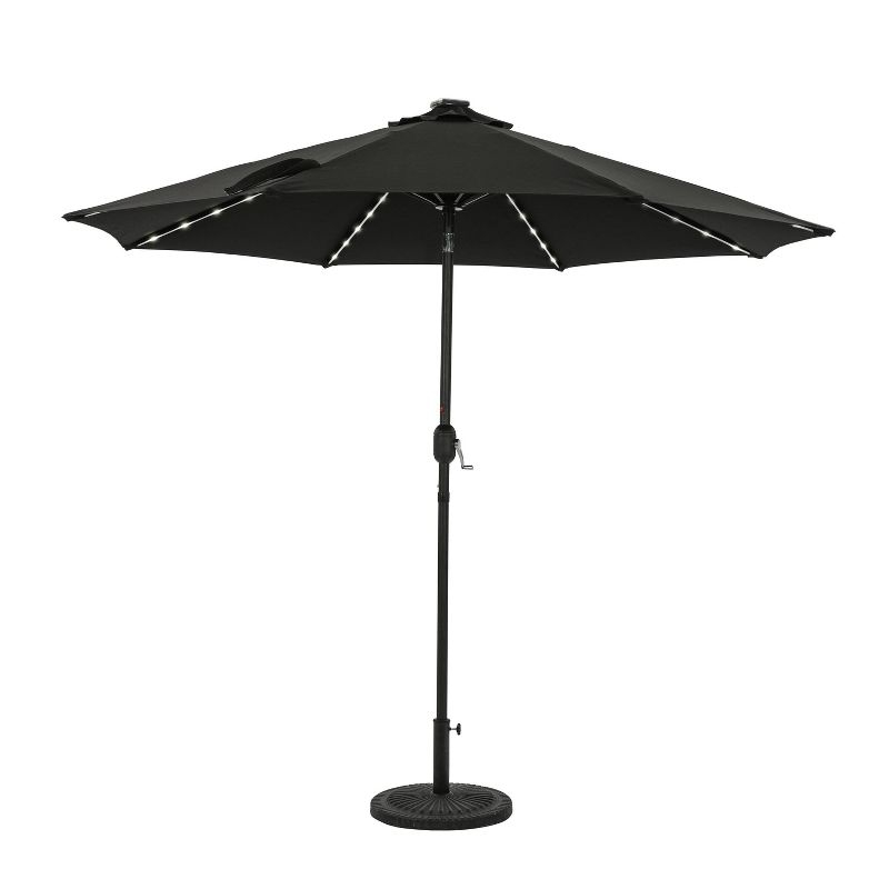 9' x 9' Mirage II Fiesta Market Patio Umbrella with Solar LED Tube Lights Black - Island Umbrella: Weatherproof, UV Protection, Crank Lift