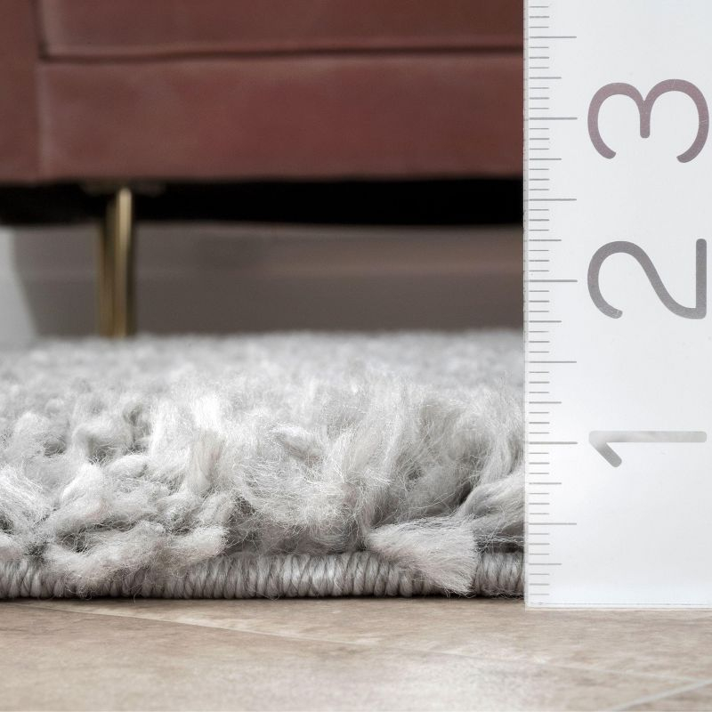 Nuloom Kara Solid 8 Round Shag Indoor Area Rug for Living Room Bedroom Dining Room Nursery, Grey/Ivory