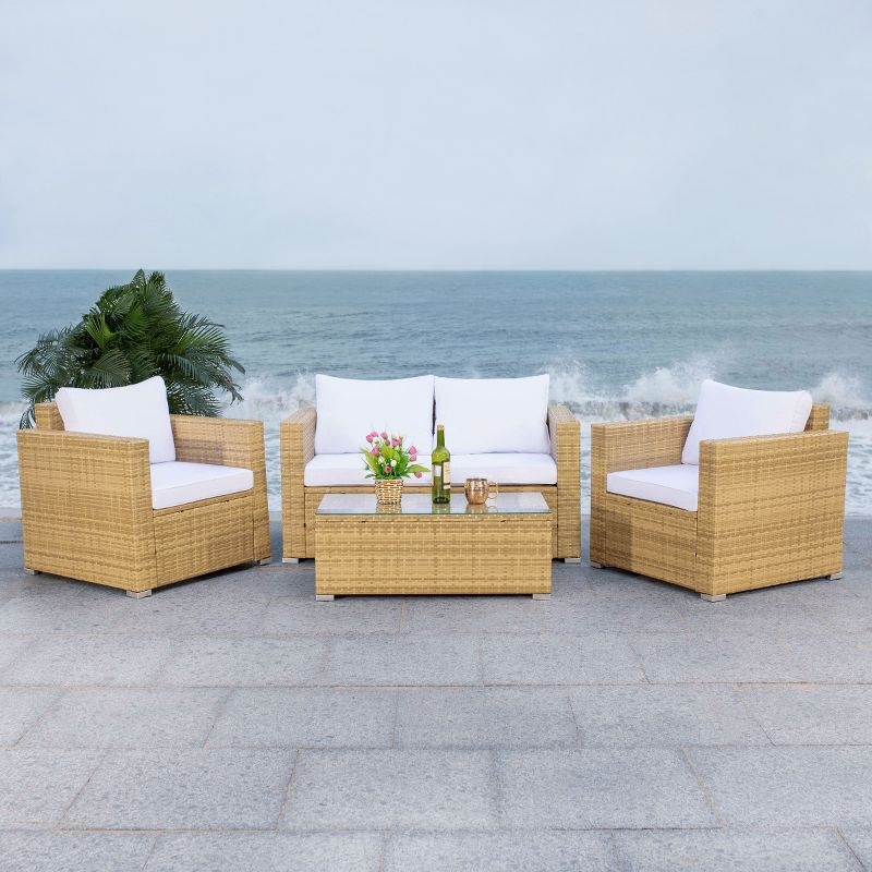 Machie 4Pc Living Set - Indoor/Outdoor - PAT7508 - Natural/White - Safavieh