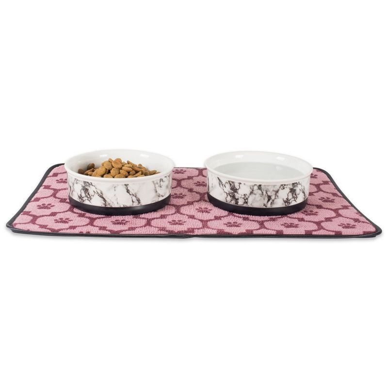 Bone Dry Pet Bowl - White Marble - Medium 6Dx2H Set/2