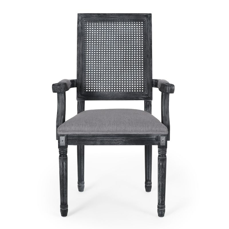 GDFStudio Zentner French Country Upholstered Wood and Cane Upholstered Dining Chairs (Set of 2), Gray