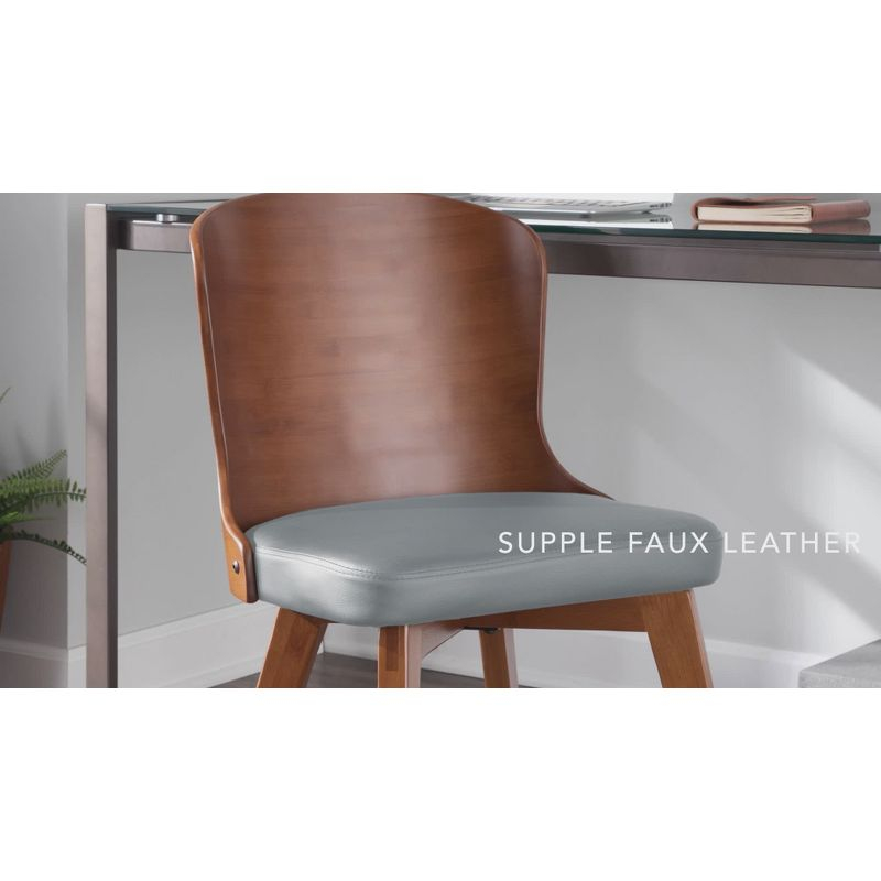LumiSource Bocello Mid-Century Modern Chair Cream/Walnut: Faux Leather, Wood Frame, Floor Protectors