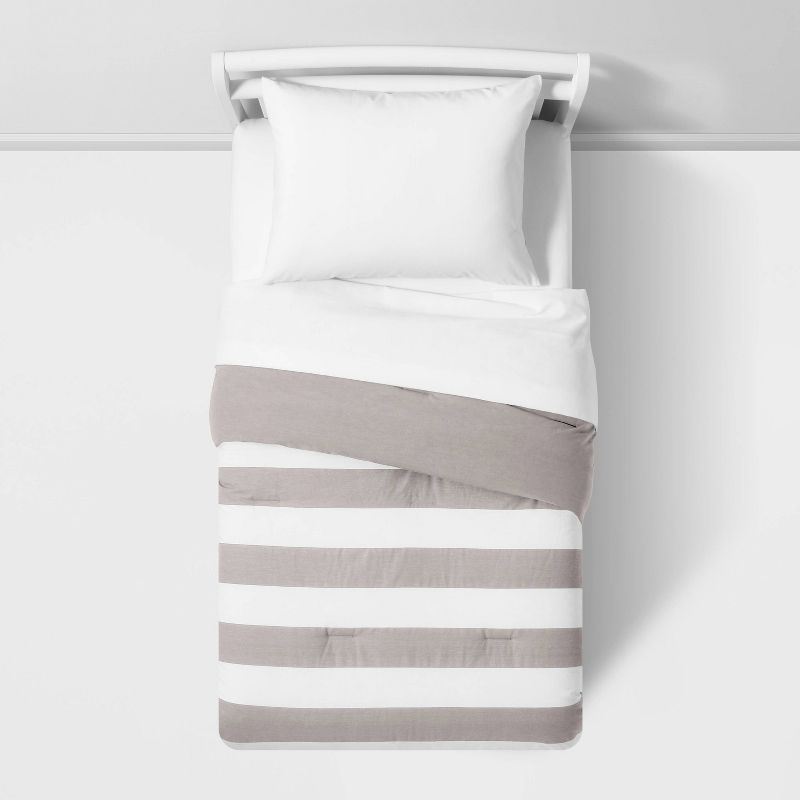 Toddler Rugby Striped Kids' Comforter Gray - Pillowfort™: Standard Crib/Toddler Bedding, OEKO-TEX Certified,