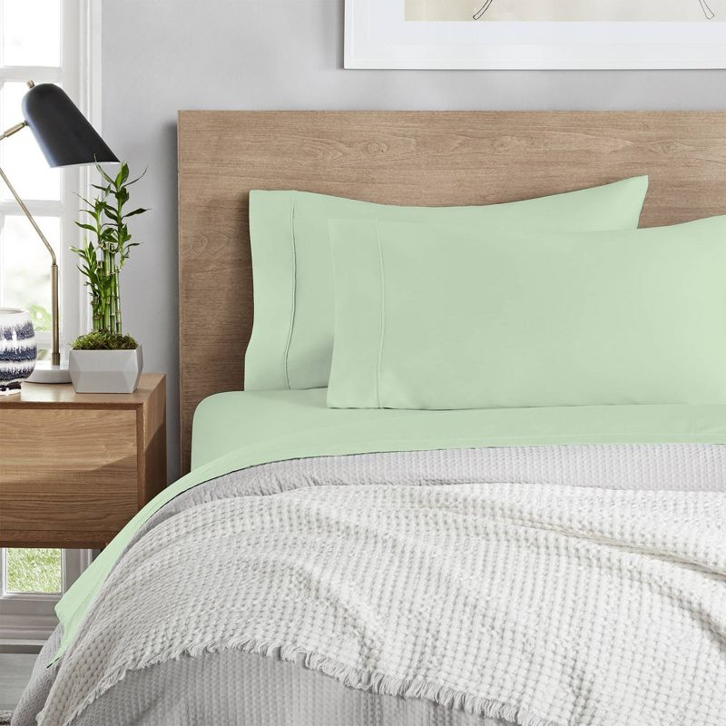 Full 400 Thread Count Ultimate Percale Cotton Solid Sheet Set Sage - Purity Home: Includes Deep Pocket Fitted Sheet, OEKO-TEX Certified