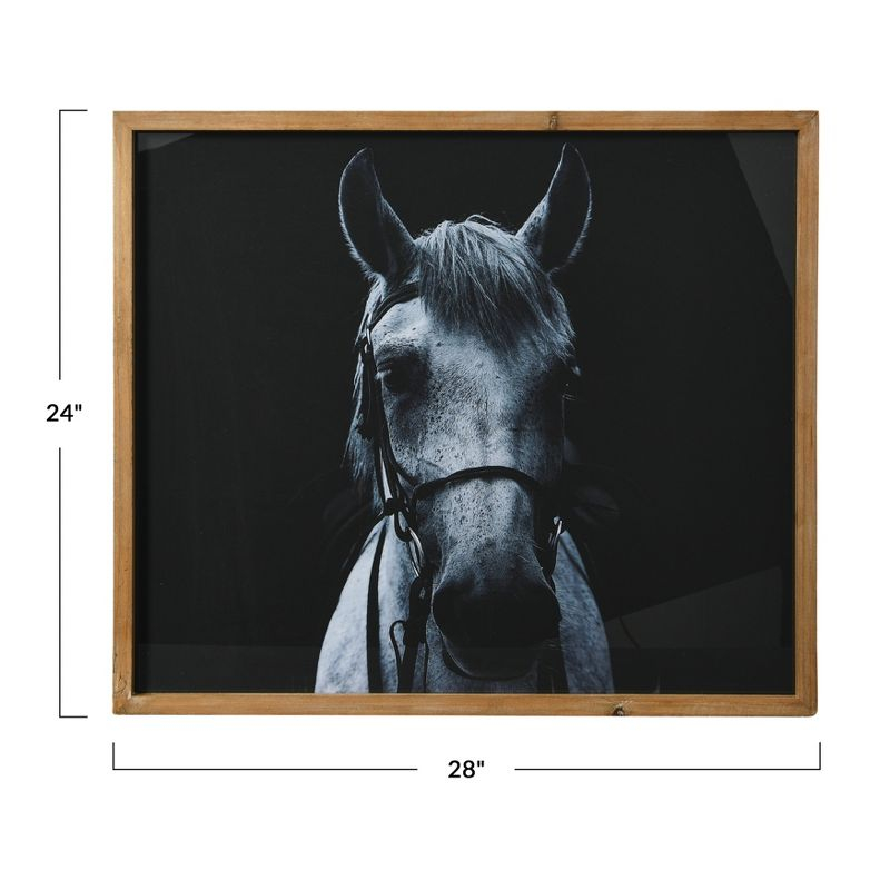 Storied Home Black and White Equestrian Print with Wood Frame and Glass Cover