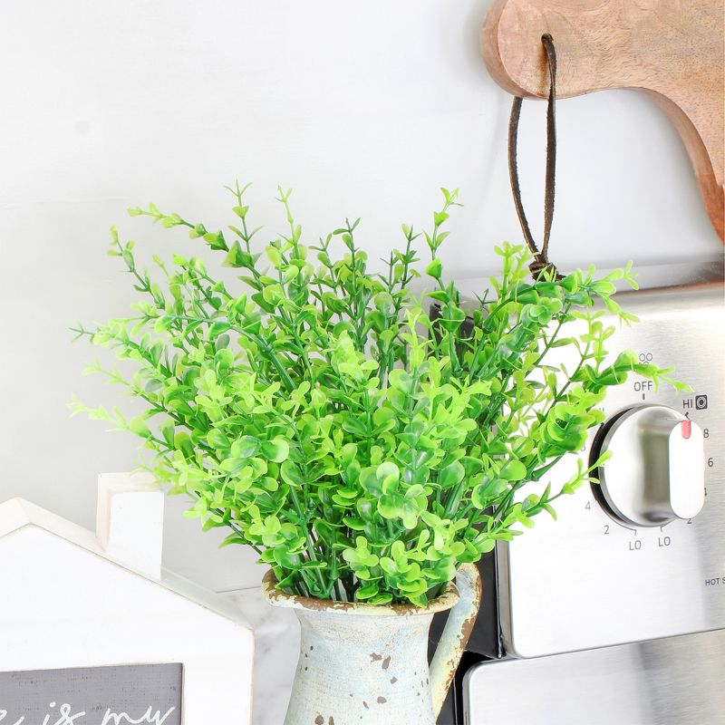 Cornucopia Brands Artificial Shrubs, 8pk; Faux Plastic Leafy Greenery Imitation Boxwood Plants, Indoor/Outdoor