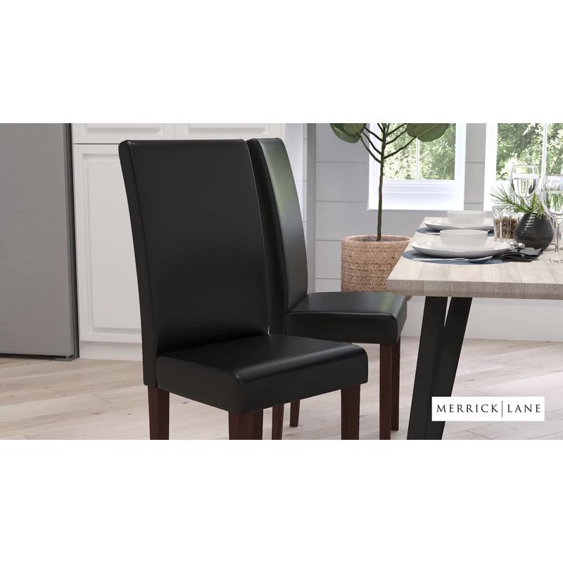 Merrick Lane Mid-Century Panel Back Parsons Accent Dining Chair in Beige Faux Leather