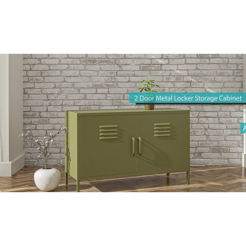 RealRooms Shadwick 2 Door Wide Metal Locker Accent Storage Cabinet, Soft White