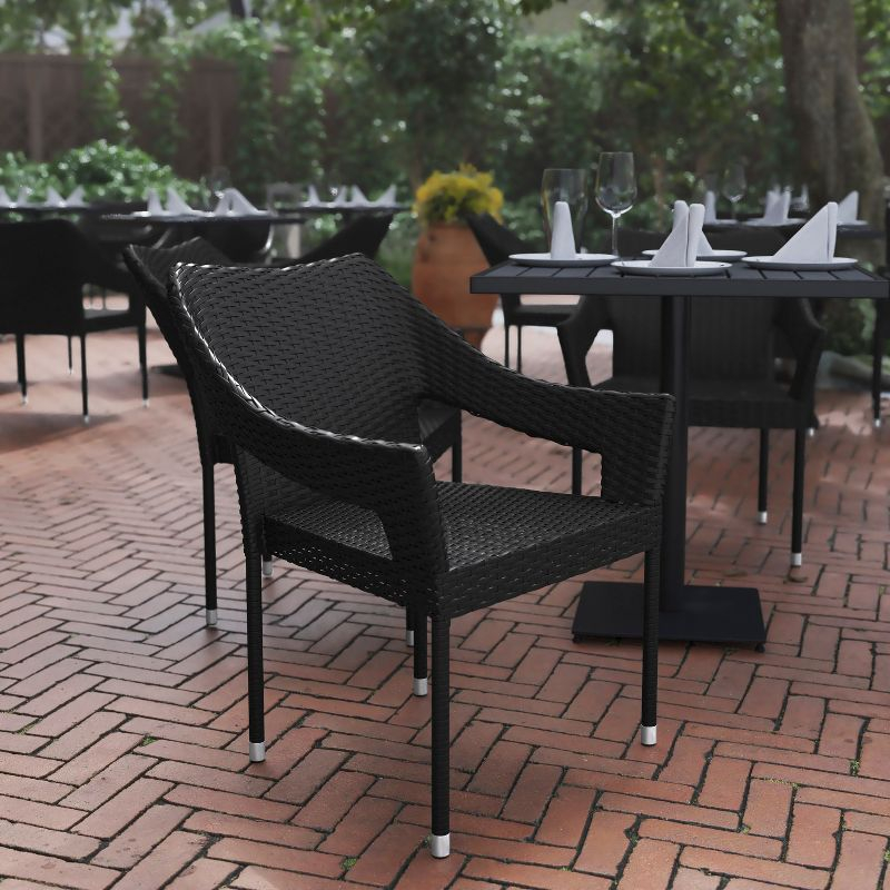 Flash Furniture Ethan Commercial Grade Stacking Patio Chair, All Weather PE Rattan Wicker Patio Dining Chair in Black