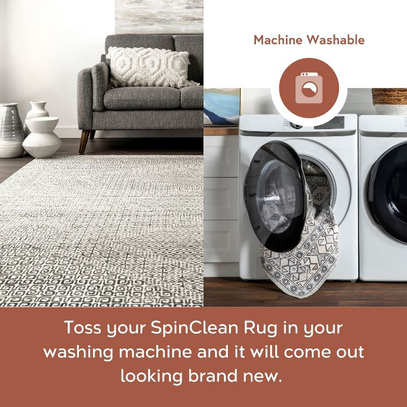 Nuloom Hart Medallion 2x12 Machine Washable Runner Indoor Area Rug for Living Room Bedroom Dining Room Entryway Hallway Kitchen, Grey/Ivory