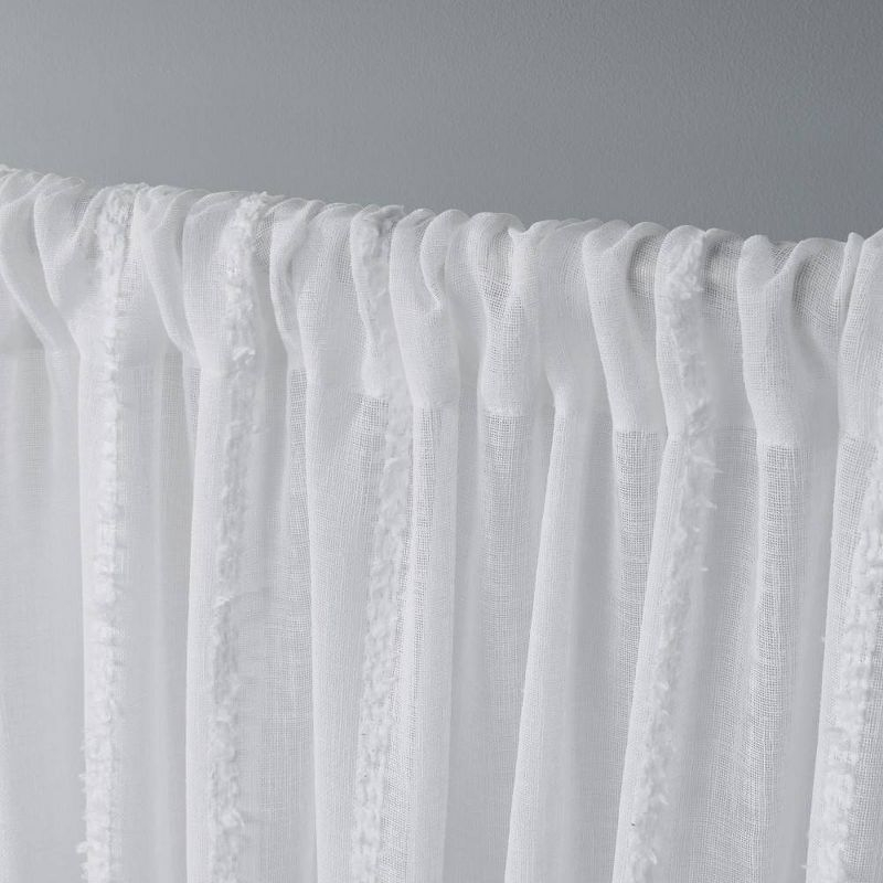 Set of 2 96"x54" Santos Embellished Stripe Sheer Rod Pocket Window Curtain Panel White - Exclusive Home: Mid-Century Modern, 96 Inch
