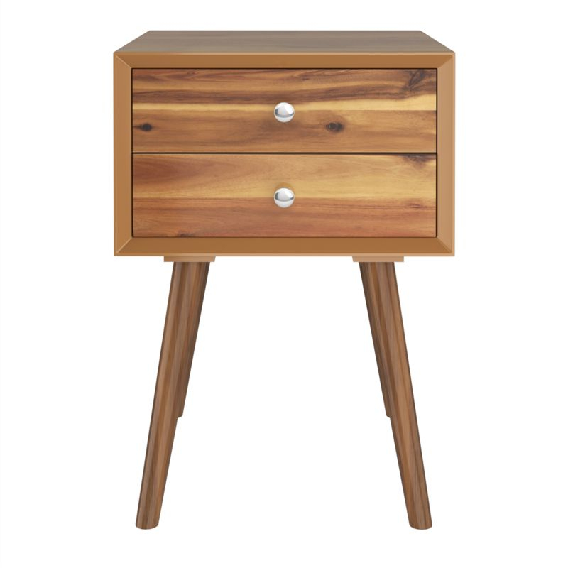 Tangkula Wooden Nightstand with 2 Storage Drawers Accent End Side Table for Bedroom&Living room Natural