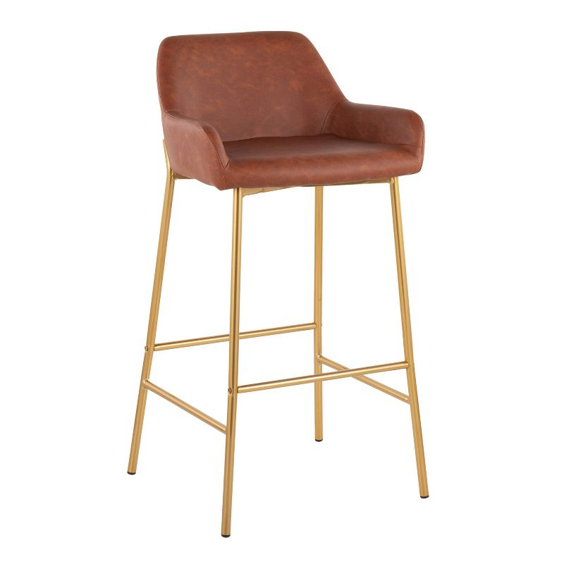 Set of 2 Daniella Metal Faux Leather Barstools Gold/Camel: Sleek Upholstered, 30" Fixed Height - LumiSource