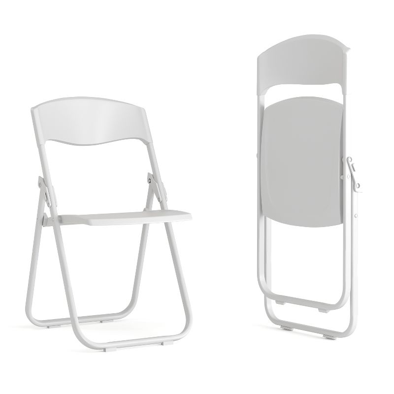 Flash Furniture 2 Pack HERCULES Series 500 lb. Capacity Heavy Duty White Plastic Folding Chair with Built-in Ganging Brackets