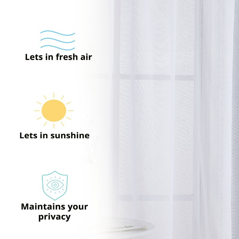 HLC.ME Penelope Faux Linen Textured Privacy Sheer Light Filtering Rod Pocket Curtains Panels, Set of 2 - Ivory, 54 W x 96 L