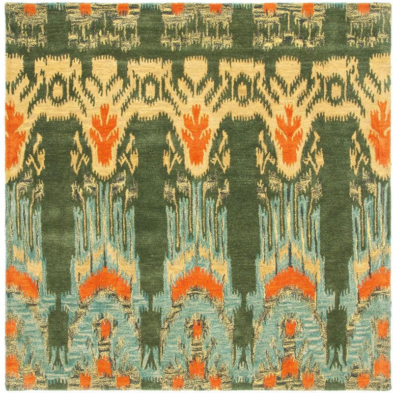Ikat IKT464 Hand Tufted Area Rug - Olive/Gold - 6'x6' - Safavieh.