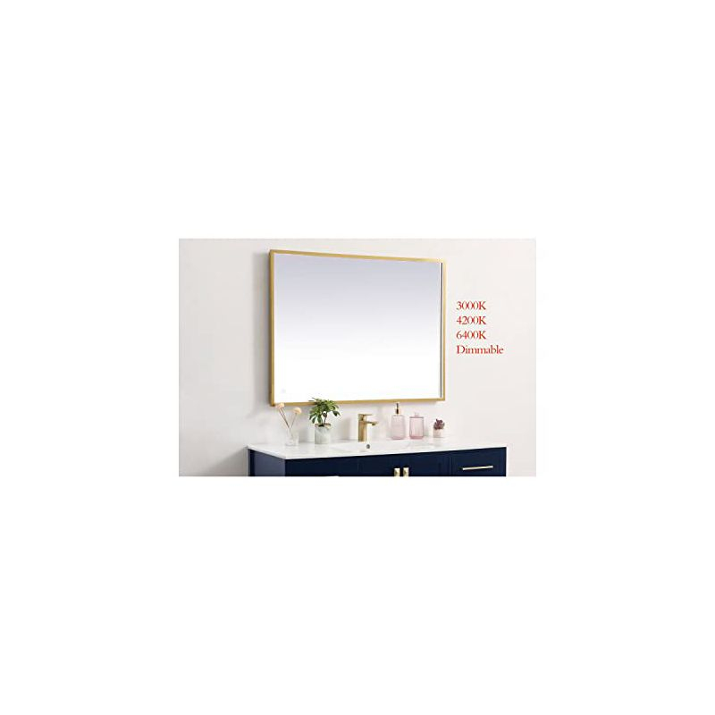Elegant Lighting Pier 30x30 inch LED Mirror with Adjustable Color Temperature 3000K/4200K/6400K in Brass
