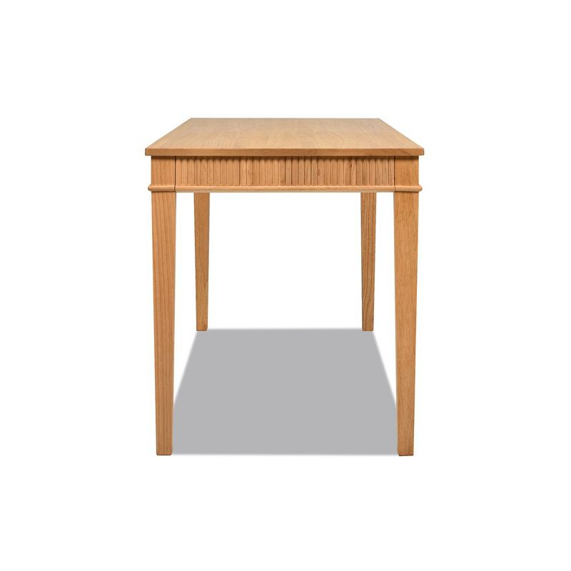 Dumont Modern Farmhouse 1-Drawer Fluted Home Office Writing Desk, Natural Blonde Solid Rubberwood & Rubberwood Veneer