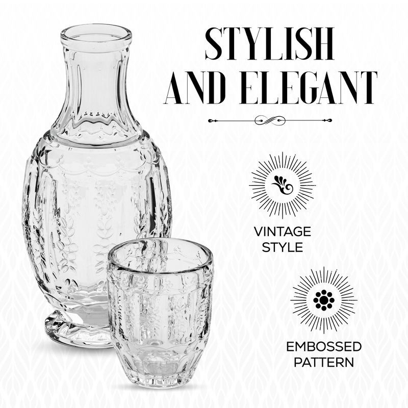 Elle Décor Vintage Night Bedside 33 oz. Water Carafe With Tumbler, 2-Piece Set,Clear