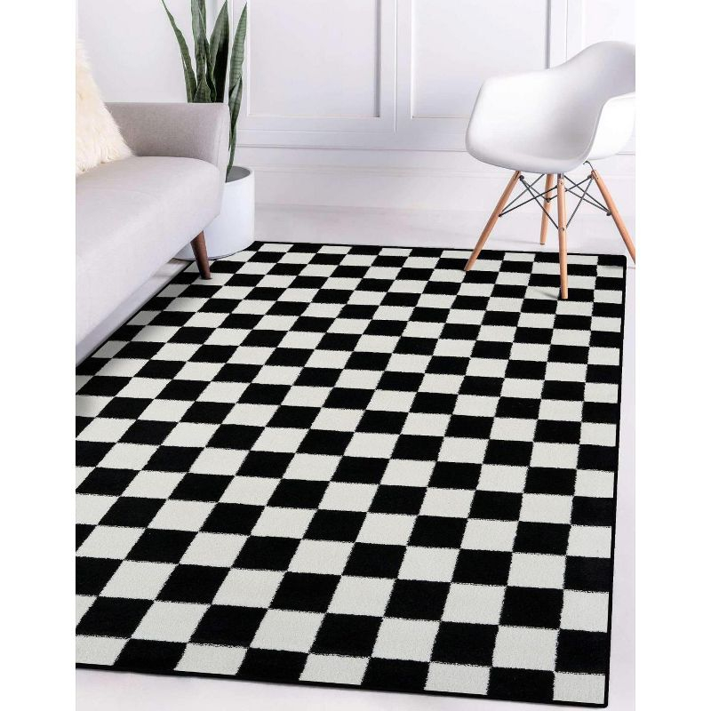 Luxe Weavers Checkered Black and White Geometric 8x10 Area Rug