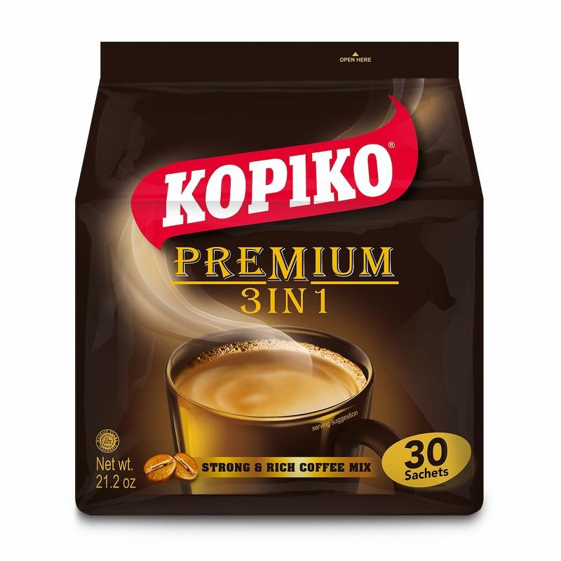Kopiko Premium 3-in-1 Instant Coffee Authentic Indonesian Volcanic Coffee 21.2 Oz. - 30 Sachets (Pack of 2)