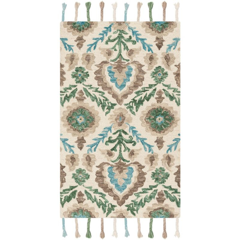 Suzani SZN207 Hand Hooked Area Rug - Ivory/Turquoise - 3'x5' - Safavieh.