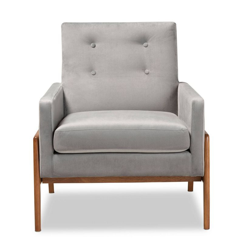 Perris Mid-Century Modern Velvet Fabric Upholstered Wood Lounge Chair Gray - Baxton Studio: Comfy Seating for Living Space