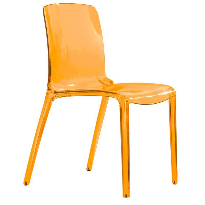 LeisureMod Murray Waterfall Edge Design Acrylic Dining Chair in Transparent Orange