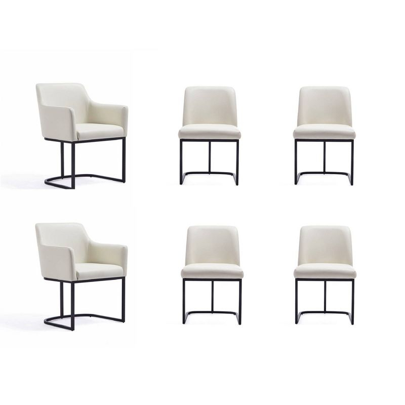 Set of 6 Serena Modern Leatherette Upholstered Dining Chair Set Cream - Manhattan Comfort: No Assembly, Steel Legs