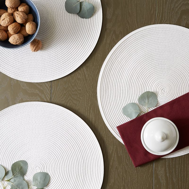 DII Solid Woven Placemat Set 6 Piece, White, 15" Dia