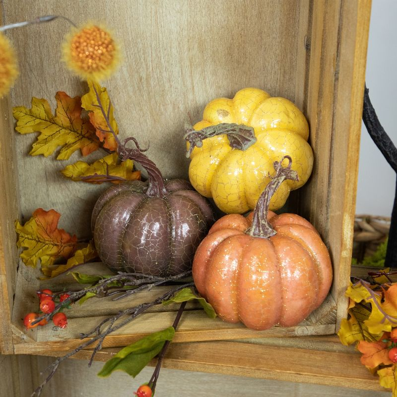 Northlight Crackle Finish Fall Harvest Pumpkins - 4" - Orange, Yellow and Brown - Set of 3