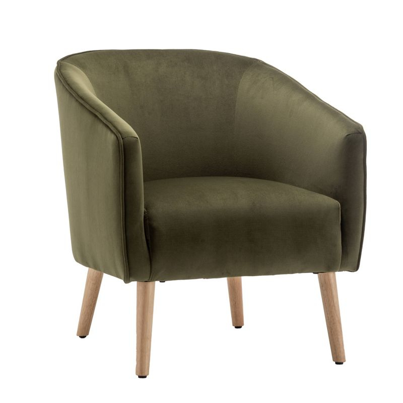 WOVENBYRD Modern Barrel Accent Chair Sage Green Velvet: Upholstered Luxury Glam Furniture, Plywood Frame