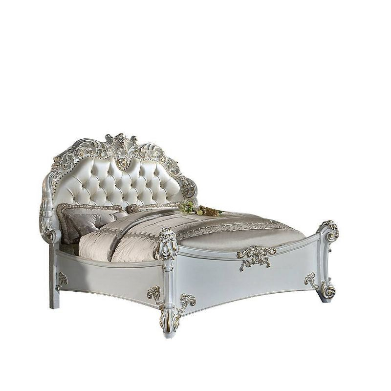 94" Queen Bed Vendome Synthetic Leather, Carved Wood Detail - Acme Furniture