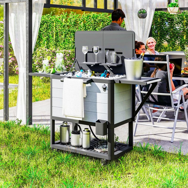 Outsunny 104 Quart Patio Cooler Cart, Outdoor Beverage Rolling Ice Chest with Bottle Opener and Shelves for Pool Deck BBQ Cookouts Party, Gray