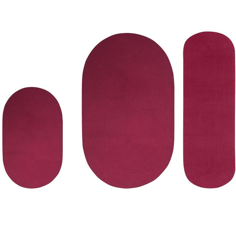 Better Trends Alpine 3Pc Collection 100% Polypropylene (36" x 54" | 18" x 54" | 18" x 28") Braided Rug Set in Burgundy Solid