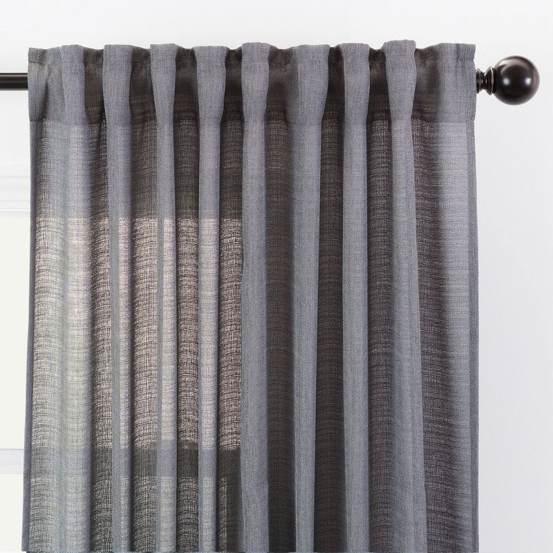 Chanasya 2pk Faux Belgian Flax Semi Sheer Window Curtain Panels - Set of 2 - 52 x 63 Inches Long - Dark Gray