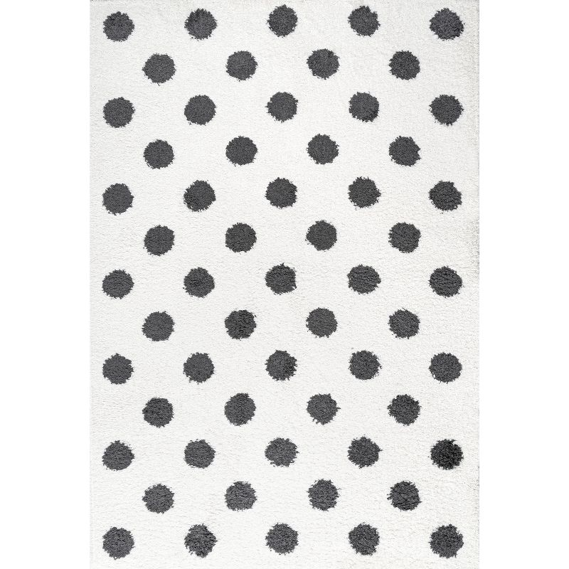 3'x5' Pere Modern Charcoal Dot Shag Area Rug, White/Black - JONATHAN Y