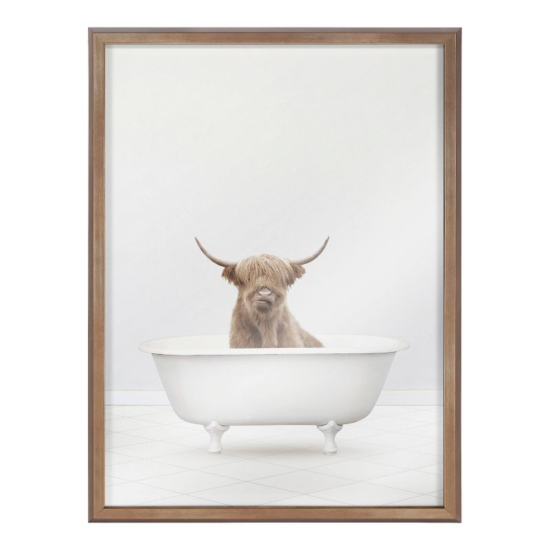 18" x 24" Blake Highland Cow Solo Bathtub Framed Printed Glass Gold - Kate & Laurel All Things Decor