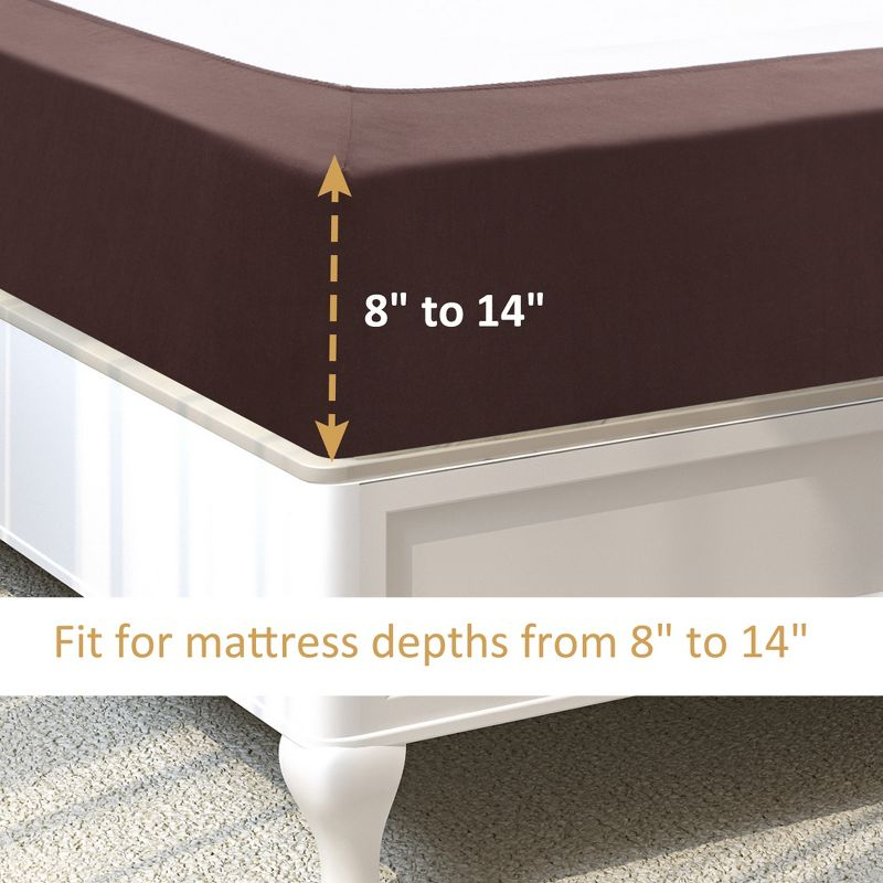 PiccoCasa Home Wrinkle Free Stretchy Fabric Wrap Around 4 Sides Bed Skirt Brown Queen