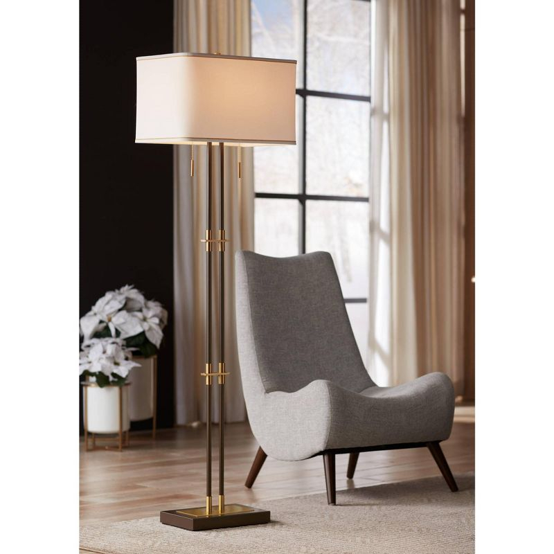 Possini Euro Design Nevada Modern 61 1/2" Tall Standing Floor Lamp Skinny Pole Pull Chain Brown Gold Metal Oil Rubbed Bronze Finish Living Room