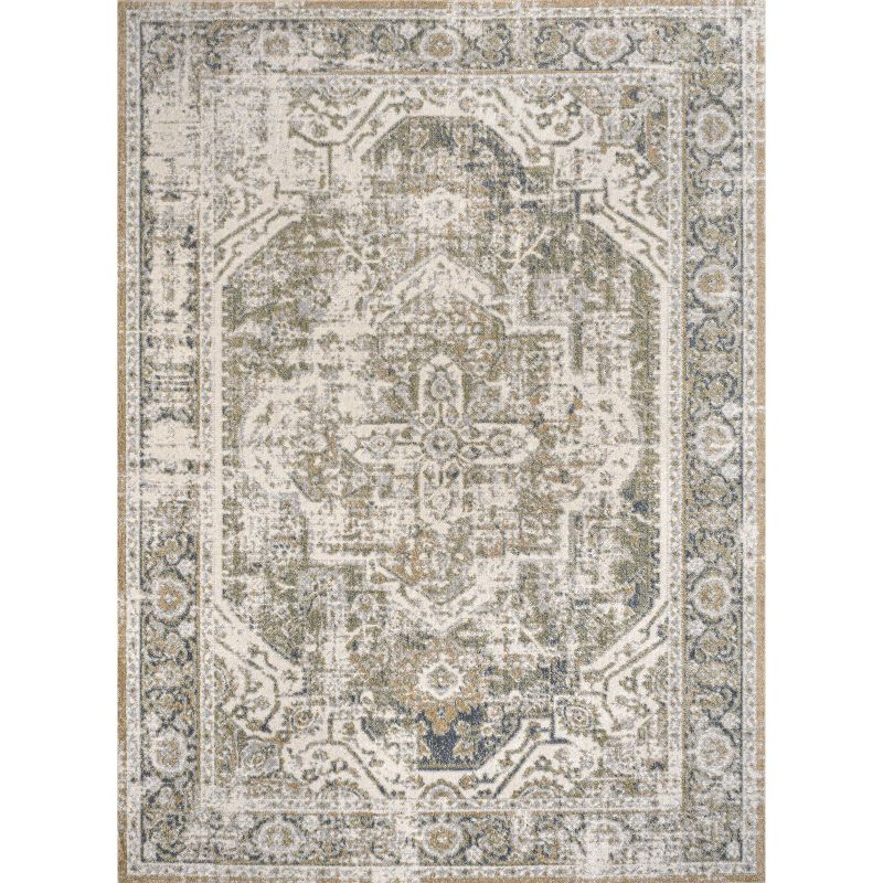 JONATHAN Y Keesha Bold Distressed Medallion Low-Pile Machine-Washable Green/Cream 8 ft. x 10 ft. Area Rug